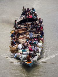 High angle view of boats in sea