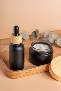 Close-up of beauty products on table