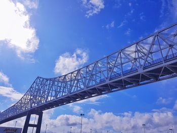 Low angle view of bridge against cloudy sky