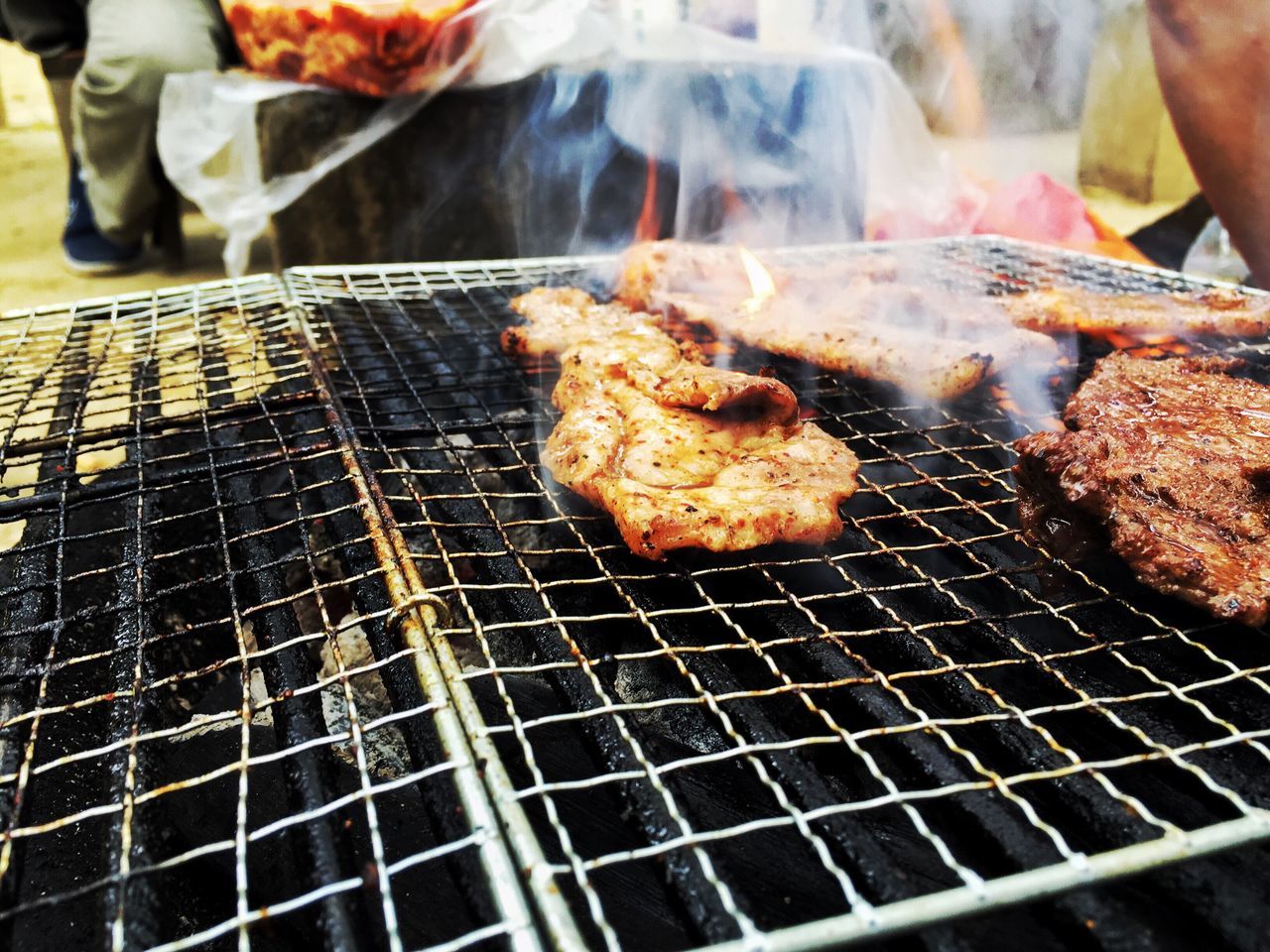 food and drink, food, barbecue grill, barbecue, freshness, heat - temperature, meat, cooking, preparation, preparing food, grilled, fire - natural phenomenon, flame, healthy eating, burning, grill, close-up, roasted