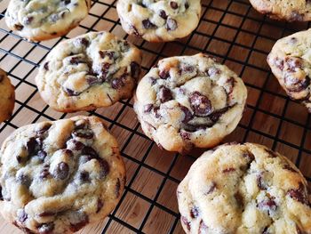 High angle view of cookie. chocolate chip cookie. freshly baked.