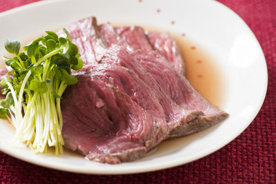 Close-up of meat in plate on table