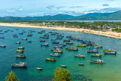 High angle view of boats in sea