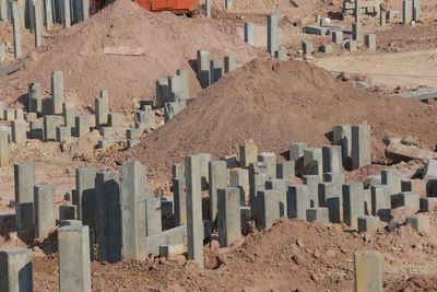 Panoramic shot of cemetery against buildings