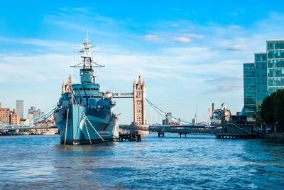 Tower bridge and hms belfast on a summer day in london