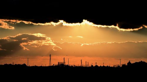 Panoramic view of silhouette landscape against sky during sunset