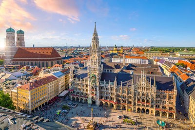 High angle view of buildings in city