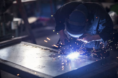 Welder at work in workshop