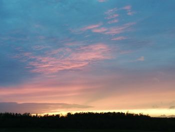 Silhouette trees on field against sky at sunset