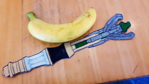 High angle view of fruits on cutting board