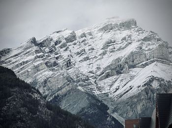 Aerial view of snowcapped mountains against sky