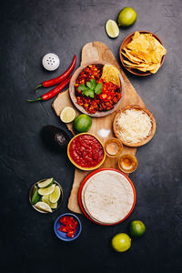 High angle view of food on table