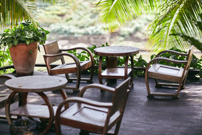 Empty chairs and tables in cafe