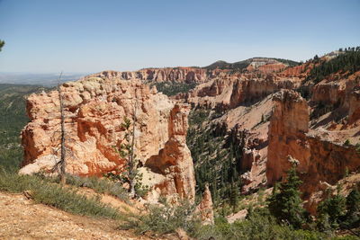 Rock formations on landscape against clear sky