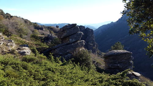 Scenic view of rocky mountains against sky