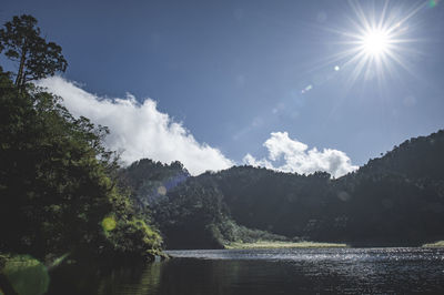 Scenic view of mountains against sky on sunny day