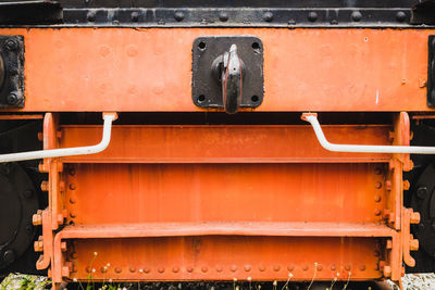 Full frame shot of metallic steps on old train