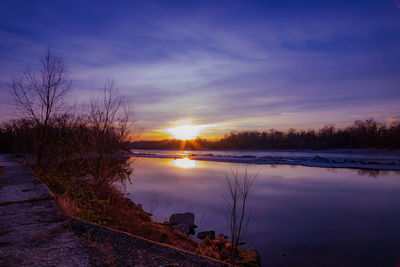 Scenic view of lake against sky during sunset