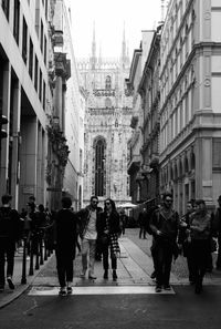 People walking on city street