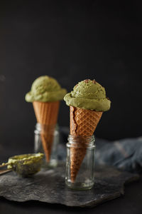 Close-up of ice cream on table