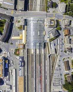 High angle view of buildings in city