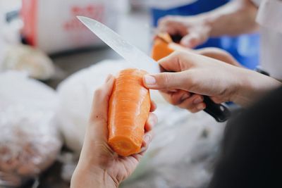 Close-up of hand holding carrot