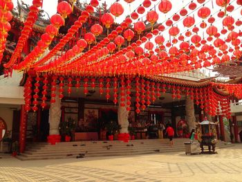 Red lanterns hanging on building