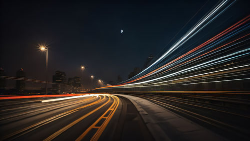 Light trails on road at night