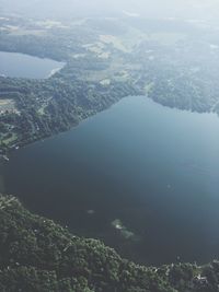 High angle view of lake and mountains