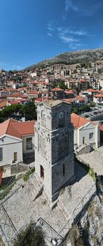 High angle view of townscape against sky