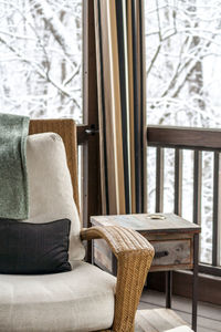 Close-up of chair on sofa at home