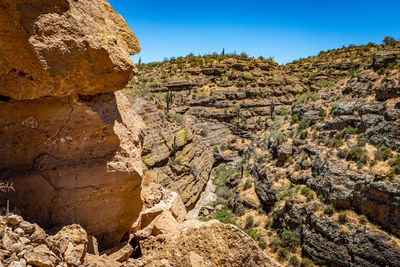 Rock formation on land against clear sky