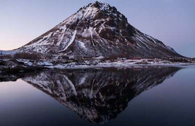 Scenic view of lake against clear sky during winter