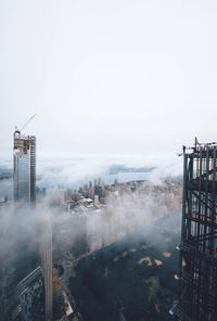 High angle view of buildings against sky