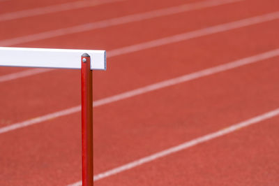 Close-up of hurdle on running track