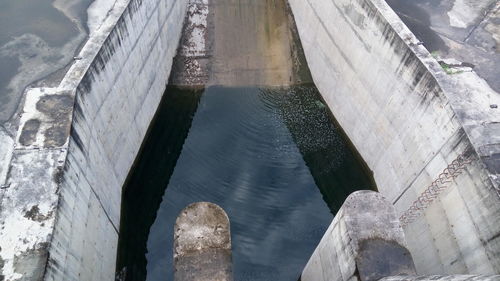 High angle view of dam by river