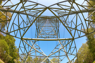 Low angle view of electricity pylon against sky