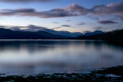 Scenic view of lake against sky during sunset