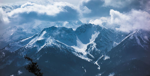 Scenic view of snowcapped mountain against sky