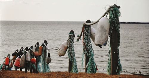 Close-up of fishing net on beach