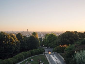 High angle view of trees against clear sky
