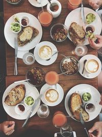 High angle view of breakfast on table