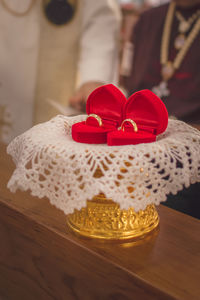 Close-up of heart shape on table