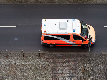 High angle view of ambulance on road