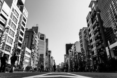 Low angle view of buildings against clear sky