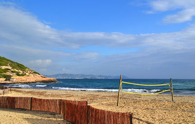 High angle view of empty beach against cloudy sky