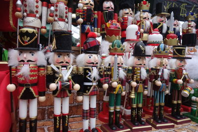 Close-up of toy soldiers on display at store