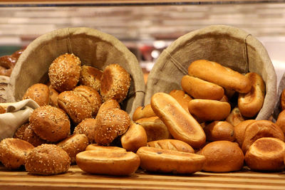 Close-up of breads on table