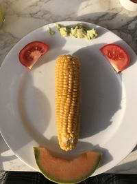 High angle view of food in plate