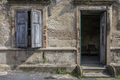 Closed door of abandoned building